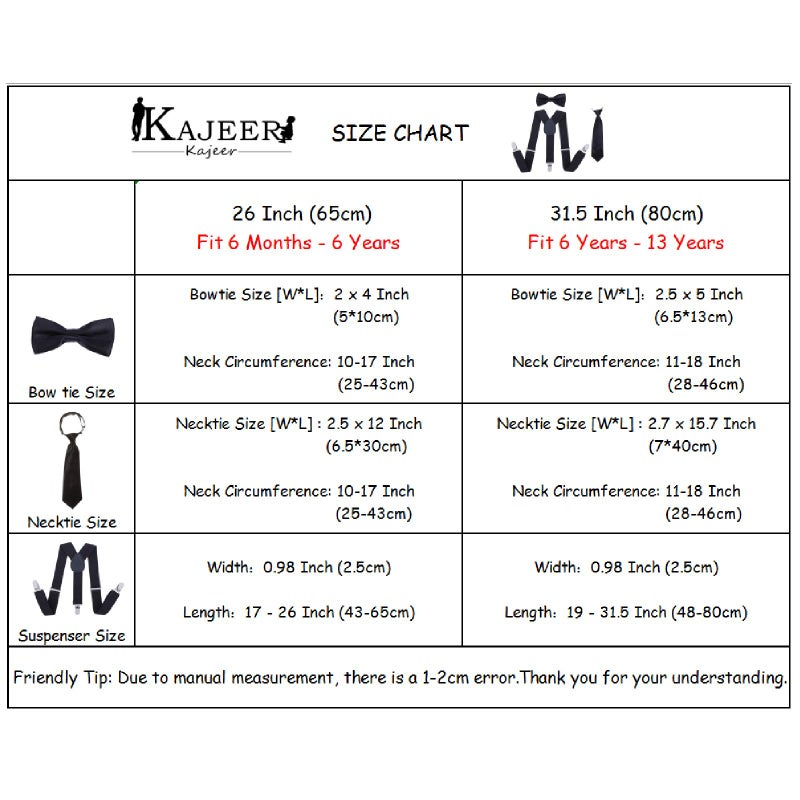 Kajeer Kids Suspender Bowtie Necktie Sets - Adjustable Elastic Classic Accessory Sets for 6 Months to 13 Year Old Boys & Girls (Black, 31.5 Inches (Fit 6 Years to 13 Years)) - Image 2